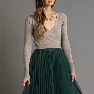 Mocha Cropped Wrap Front Sweater
